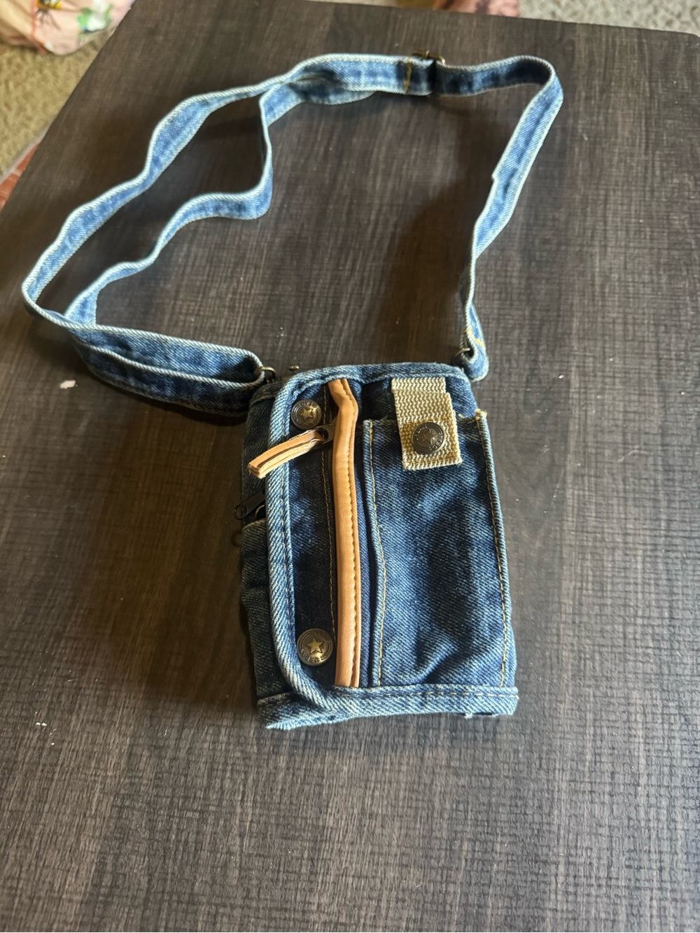 Small Denim Hand Bag with Straps for Women Trifold